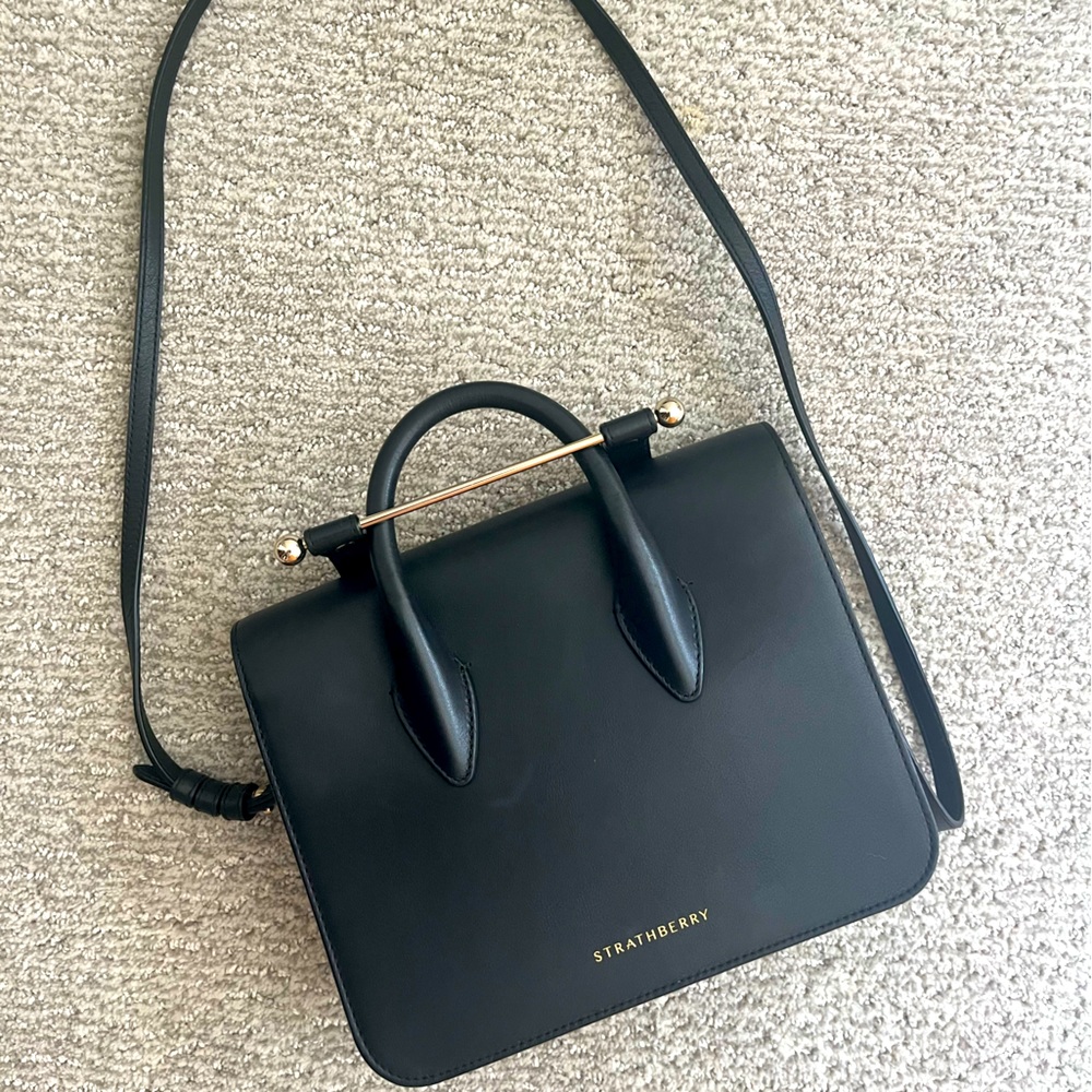 Gorgeous Strathberry Black Matte Leather Shoulder Nano Tote